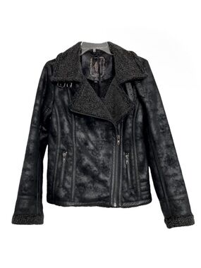 My Tribe New Biker Faux/Vegan Textured Suede & Fur Jacket